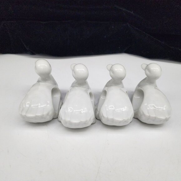 Set Of 4 White Ceramic Duck Napkin Rings Table Decor - Picture 6 of 7